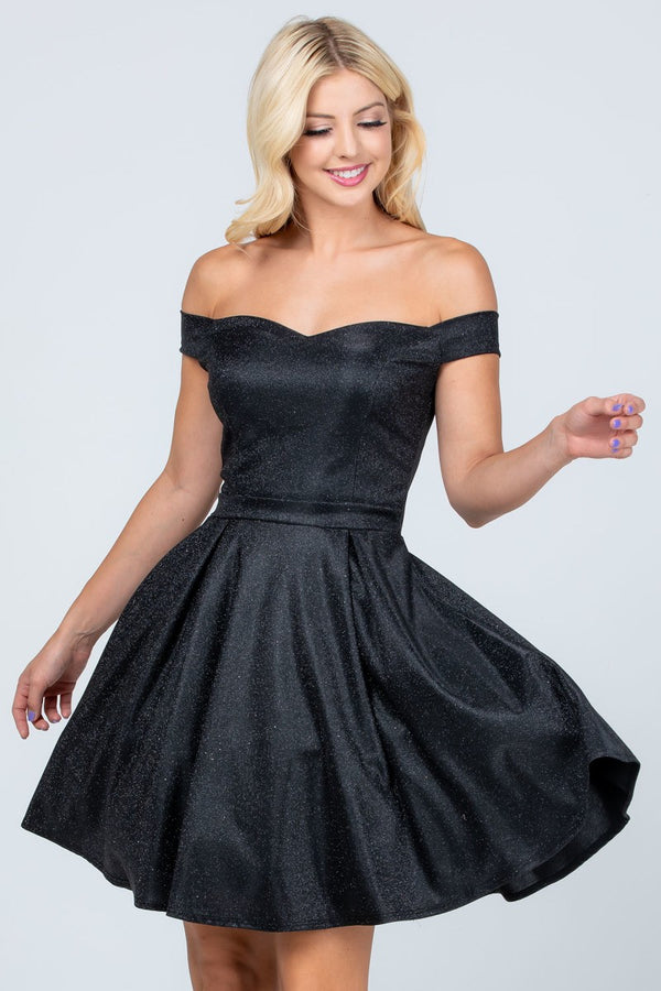 OFF THE SHOULDER SKATER DRESS - Colour Dress Boutique