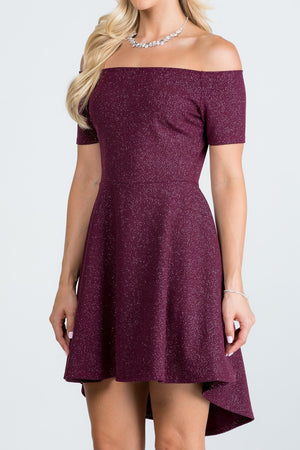 SHORT SLEEVE HIGH LOW OFF THE SHOULDER DRESS
