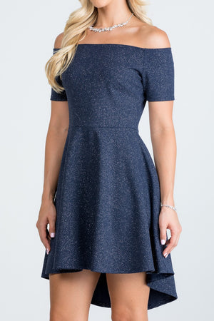 SHORT SLEEVE HIGH LOW OFF THE SHOULDER DRESS