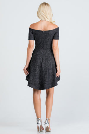 SHORT SLEEVE HIGH LOW OFF THE SHOULDER DRESS
