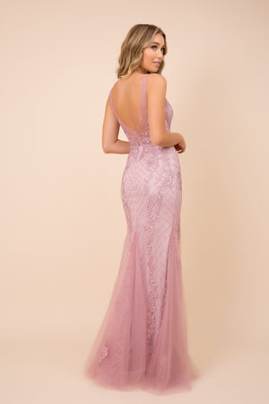 LONG SLEEVELESS MERMAID DRESS WITH DEEP V-NECK