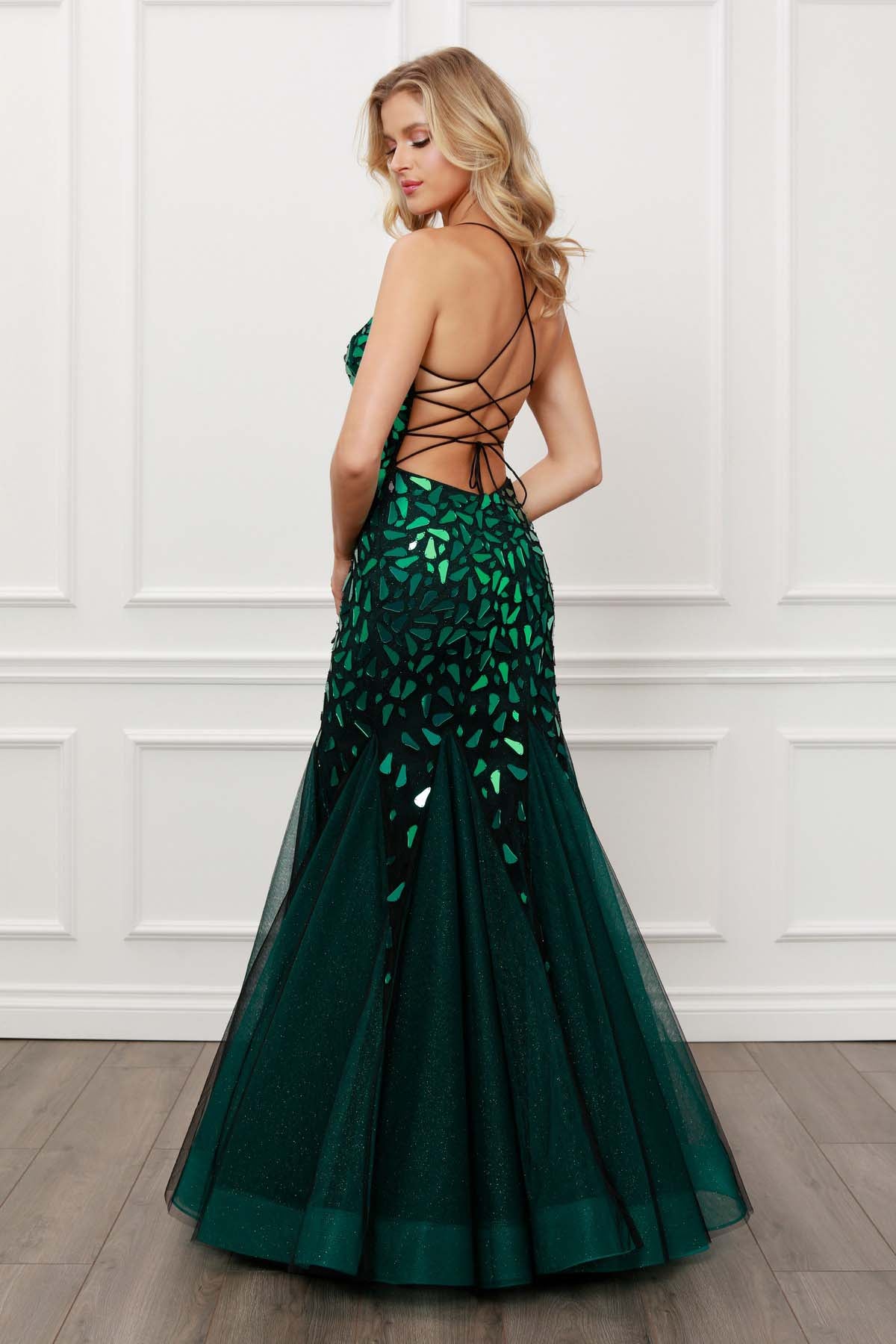CRYSTAL MIRROR EMBELLISHED MERMAID PROM DRESS