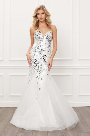 CRYSTAL MIRROR EMBELLISHED MERMAID PROM DRESS