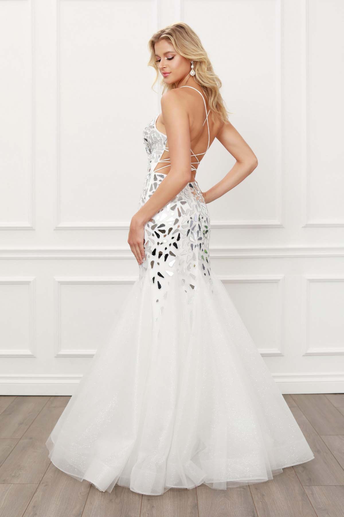 CRYSTAL MIRROR EMBELLISHED MERMAID PROM DRESS