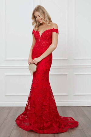 OFF-SHOULDER BOHO INSPIRED MERMAID LONG GOWN