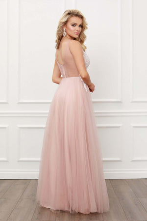 LACED EMBELLISHED SLEEVELESS TOP WITH ORGANZA GOWN
