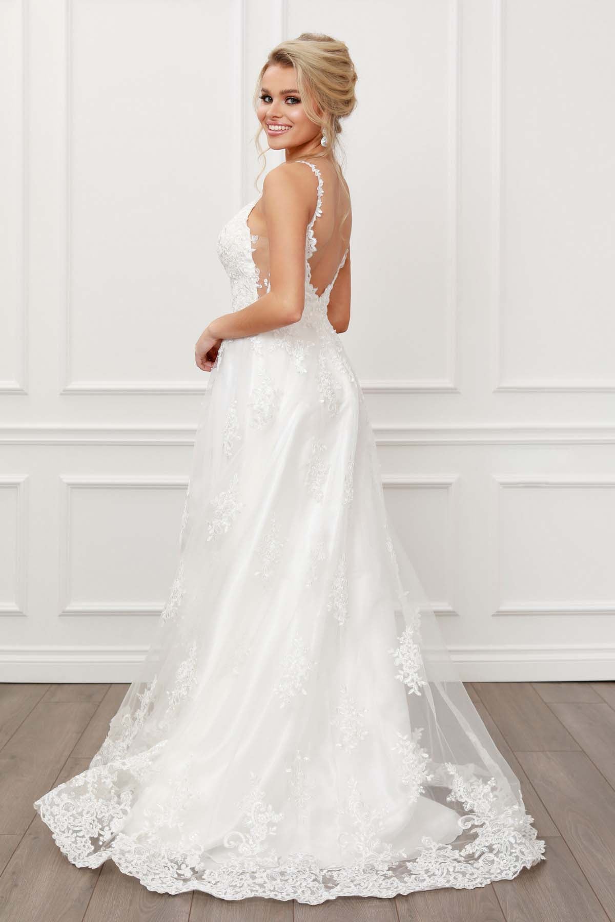 A-LINE CLASSIC V-NECK SIDE CUTOUTS LACED STRAPS BALL GOWN