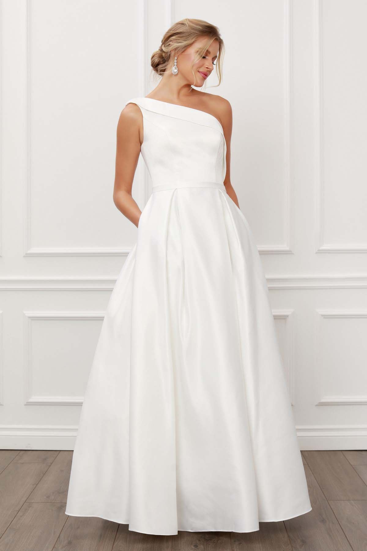 ELEGANT ONE SHOULDER ELEGANT SATIN A-LINE LONG DRESS