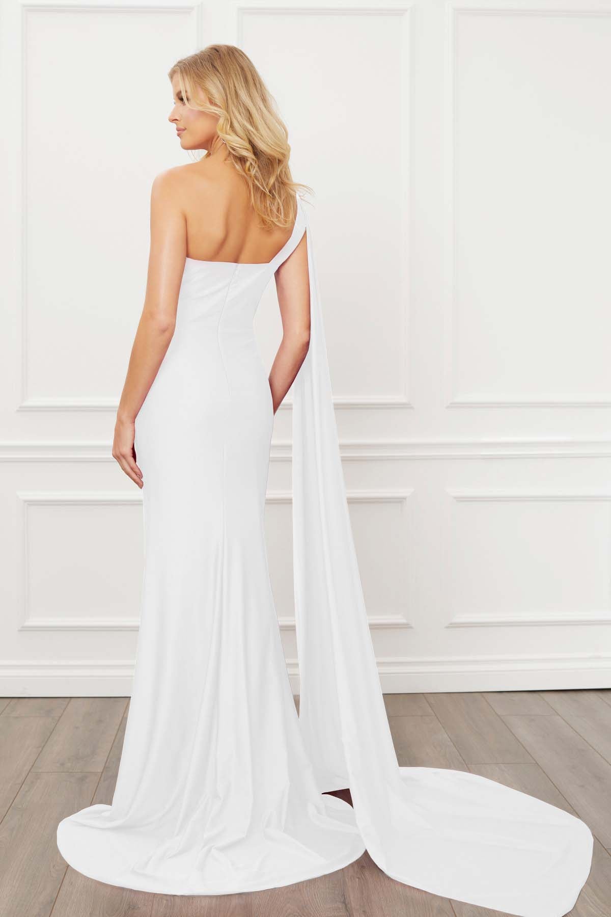 ONE SHOULDER DRAPE SLEEVE MERMAID LONG GOWN