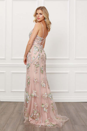 MULTI BEADS AND LACE APPLIQUES FLOOR LENGTH GOWN