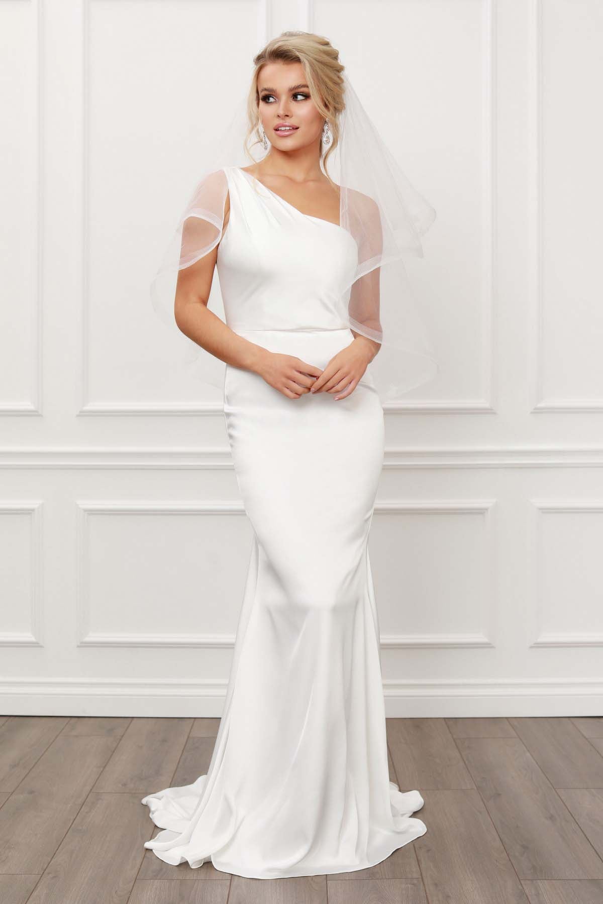 ONE SHOULDER ORGANZA SLEEVE MERMAID LONG GOWN