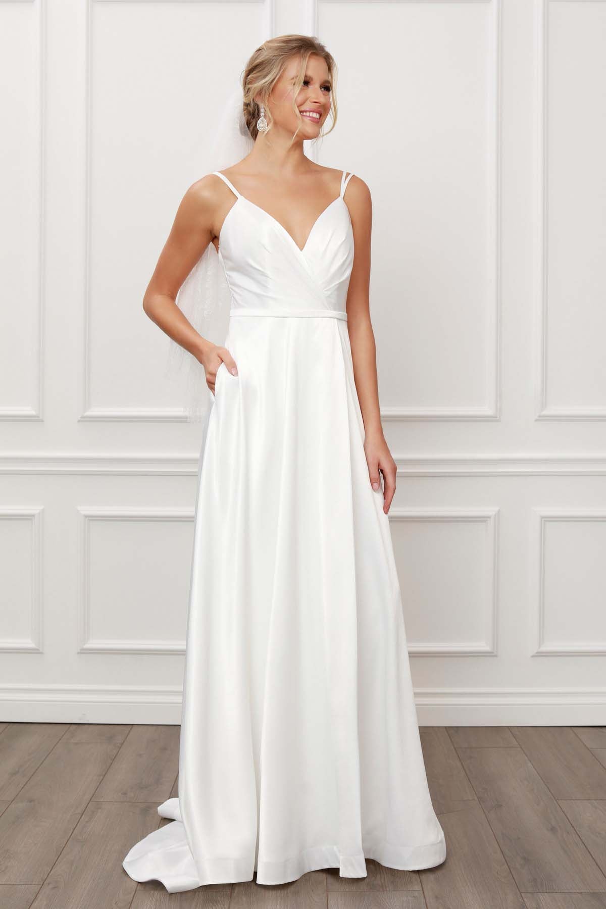 ELEGANT CROSS V NECK DOUBLE STRAPS A LINE GOWN