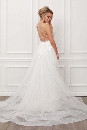 LACE AND BEADS EMBROIDERED MERMAID GOWN WITH OVERSKIRT