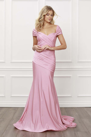 PLEATED SWEETHEART NECKLINE OFF SHOULDERS MERMAID GOWN