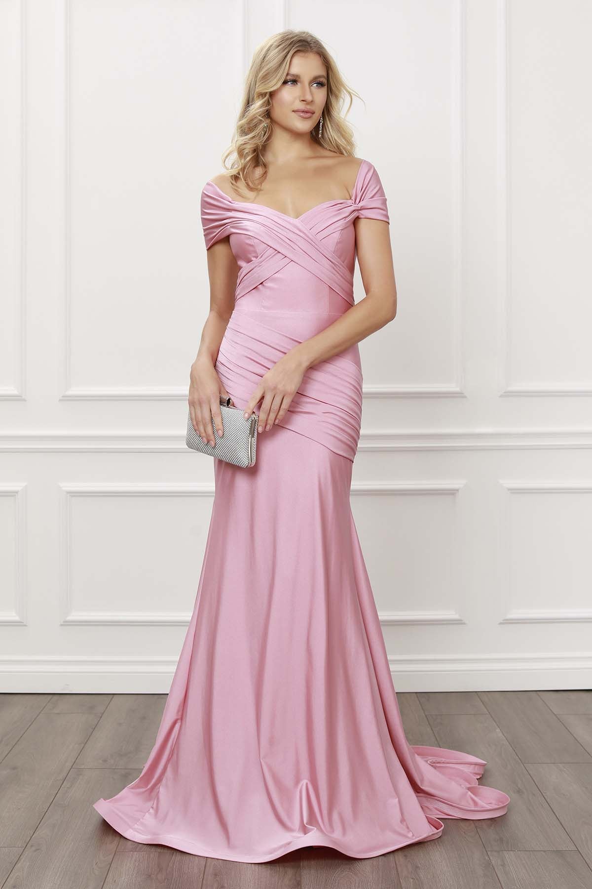 PLEATED SWEETHEART NECKLINE OFF SHOULDERS MERMAID GOWN