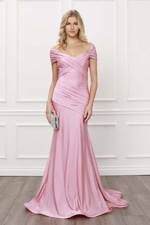 PLEATED SWEETHEART NECKLINE OFF SHOULDERS MERMAID GOWN