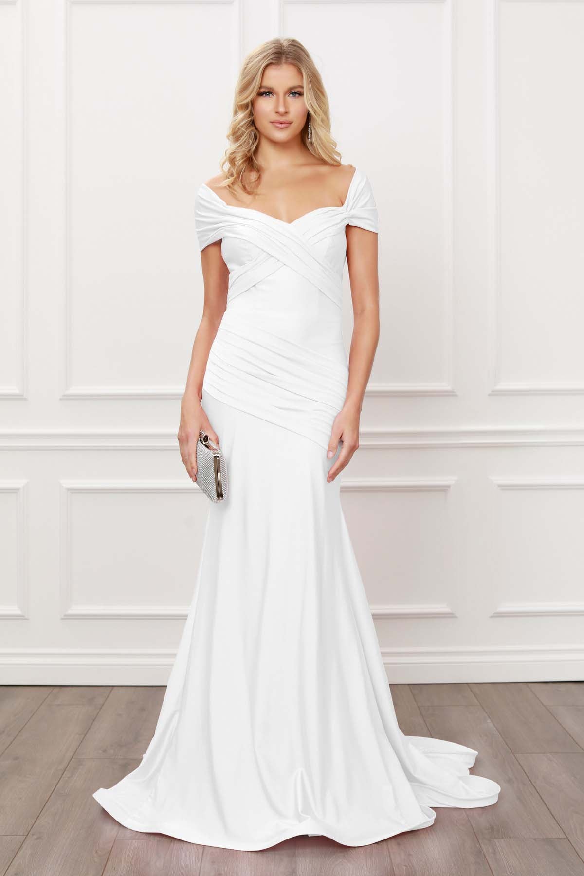 PLEATED SWEETHEART NECKLINE OFF SHOULDERS MERMAID GOWN