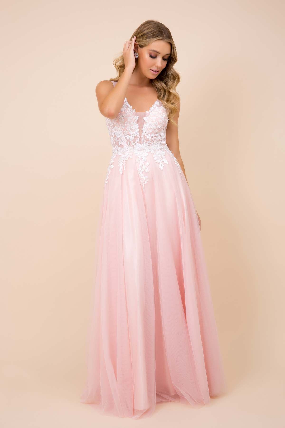 TULLE DRESS WITH EMBROIDERED BODICE AND CUTOUT OPEN BACK