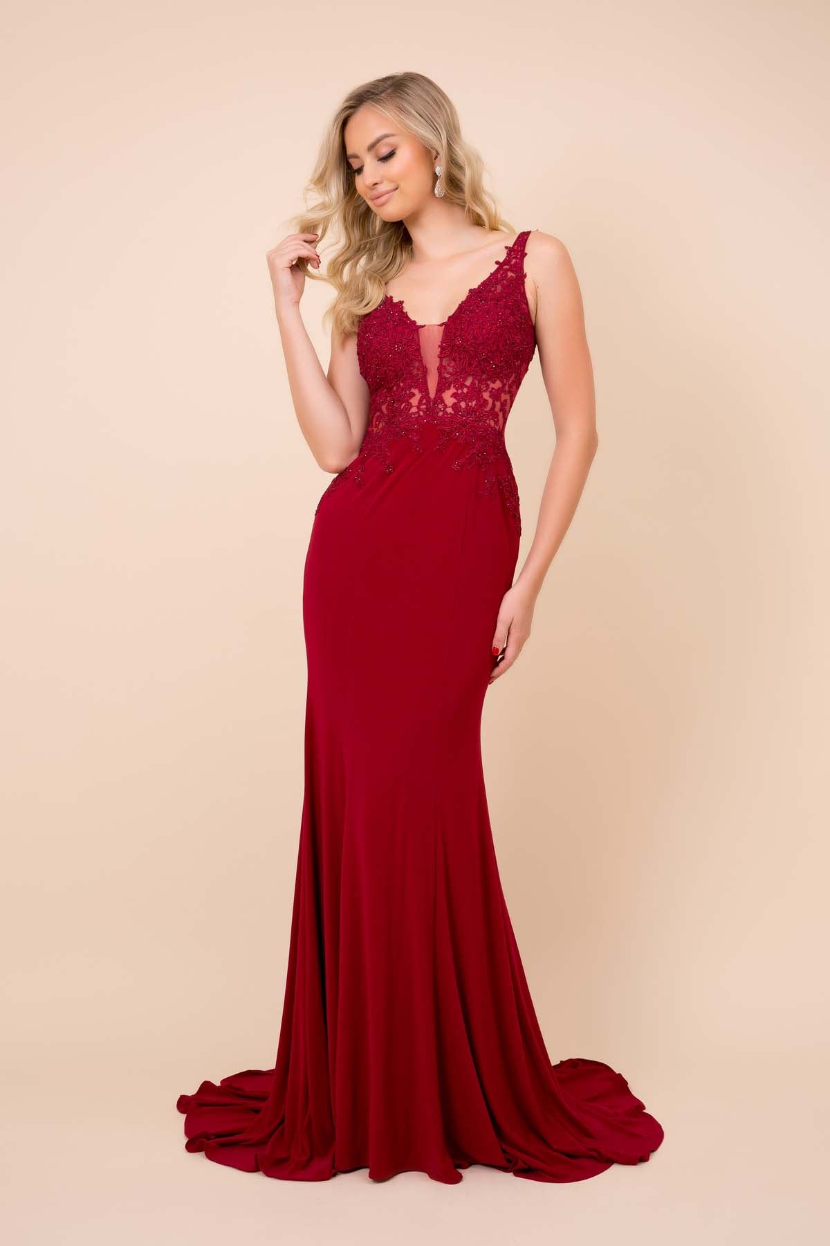 SLEEVELESS V-NECK EMBROIDERED MERMAID DRESS
