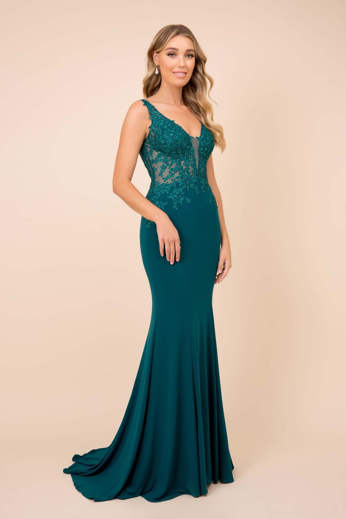 SLEEVELESS V-NECK EMBROIDERED MERMAID DRESS