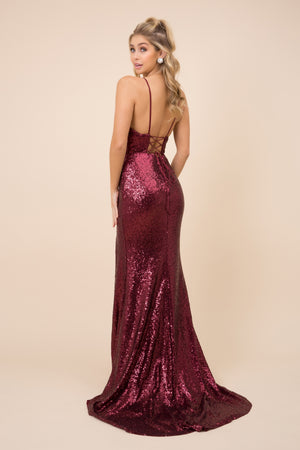 FULL LENGTH SEQUIN BACKLESS EVENING GOWN