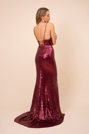 FULL LENGTH SEQUIN BACKLESS EVENING GOWN