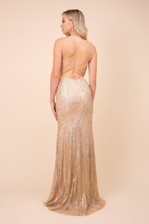 LONG SEQUIN DRESS WITH SPAGHETTI STRAPS